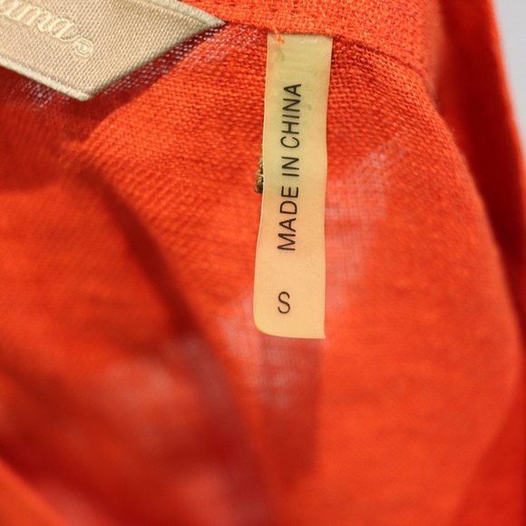Tommy Bahama Small Orange Linen Blouse  3/4 Sleeve Pleated Button Up Top - Picture 11 of 12